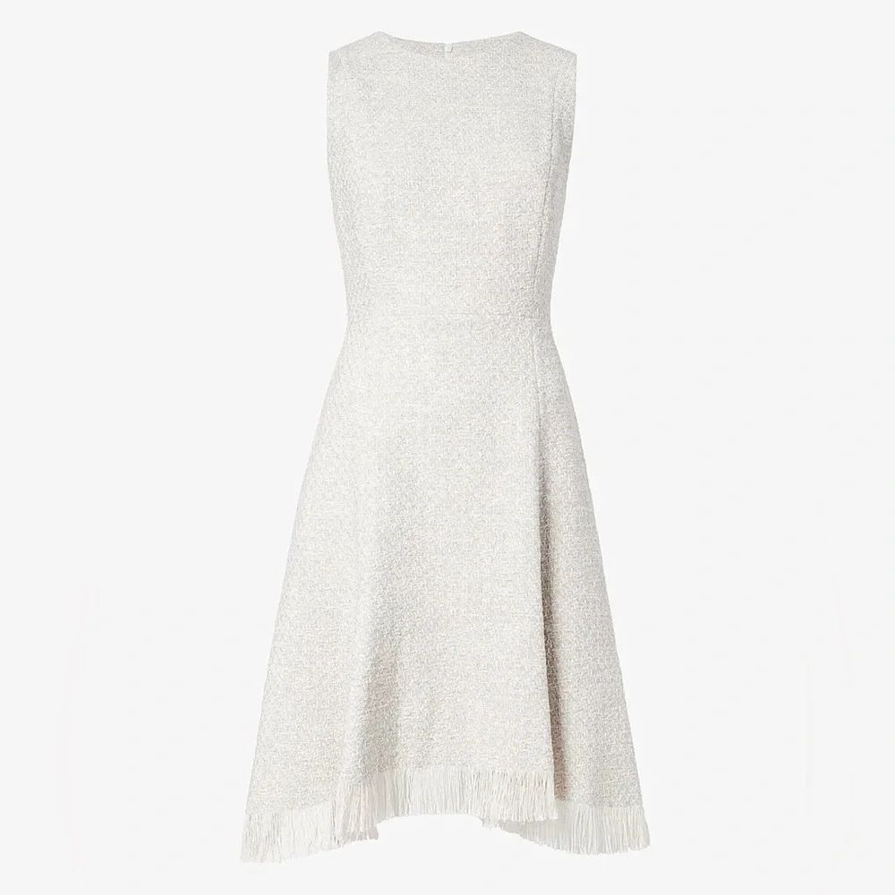 MM LAFLEUR LINDSAY COTTON TWEED SWING DRESS ELEGANT ROMANTIC CAREER Gray Ivory 6 - Picture 3 of 10